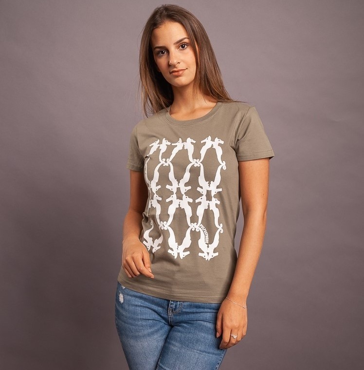 T-Shirt Seepferd/Raute, khaki/weiss