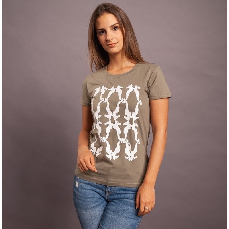 T-Shirt Seepferd/Raute, khaki/weiss